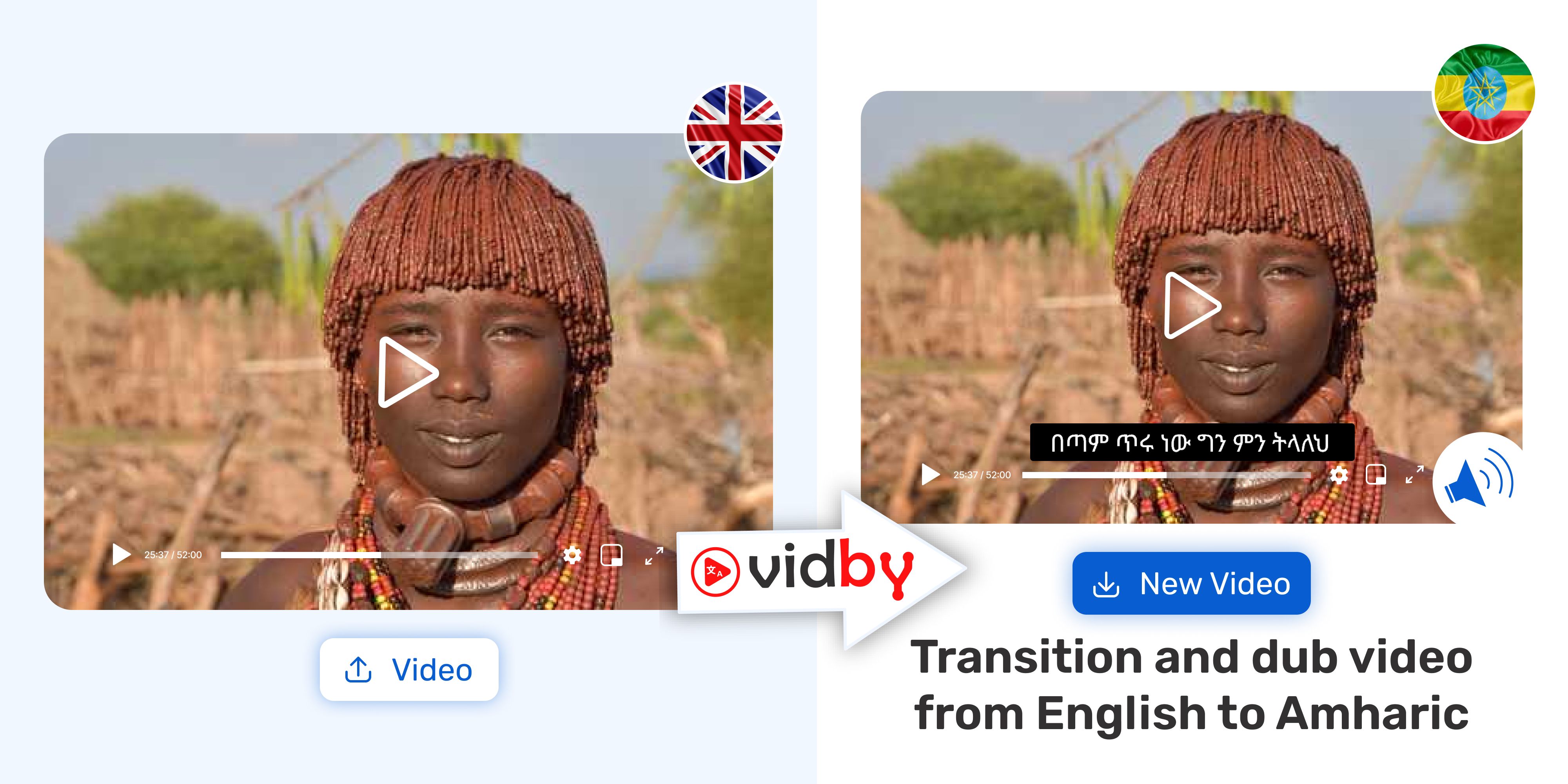 Translate English video to Amharic