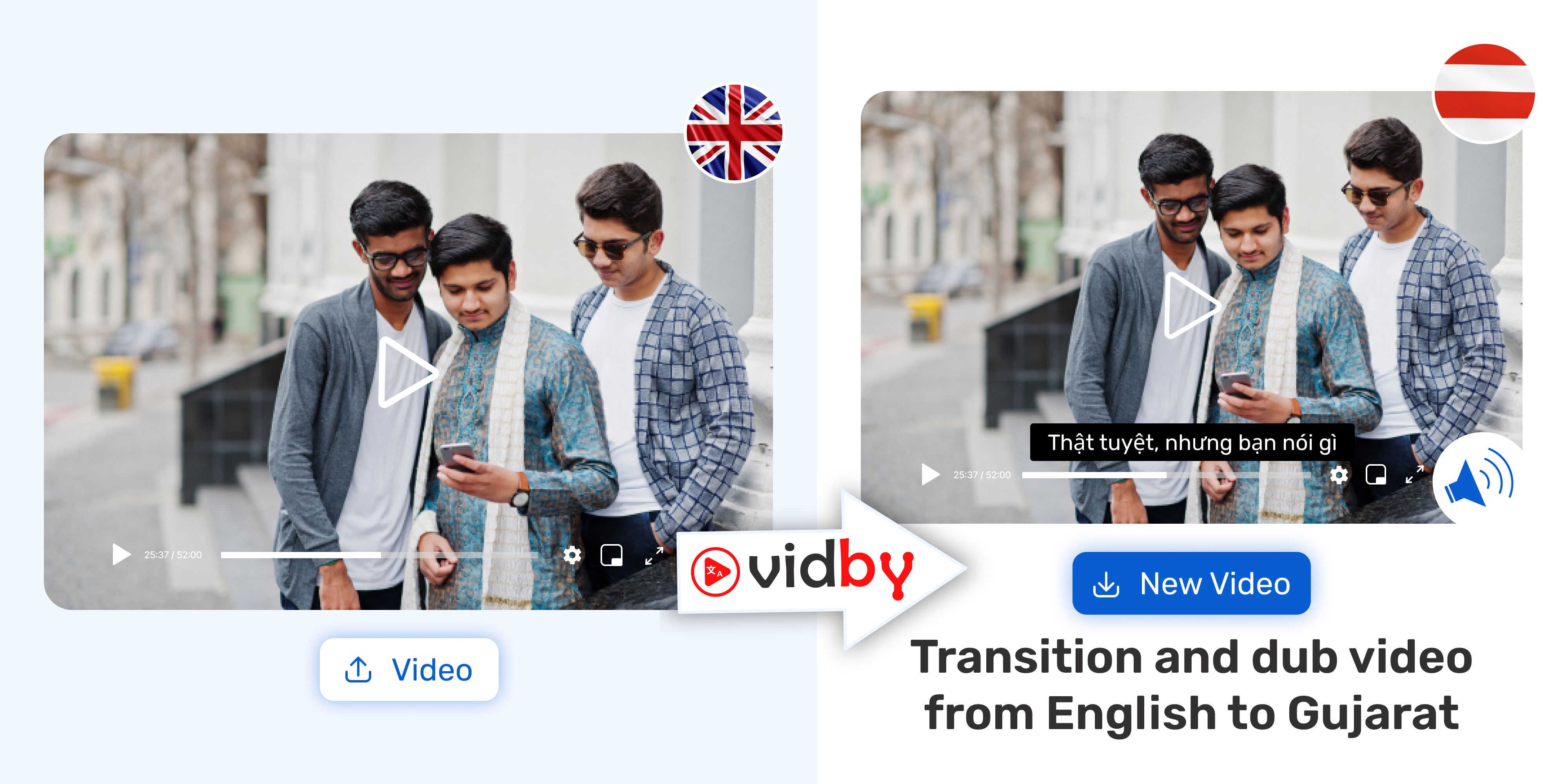 Translate English video to Gujarati