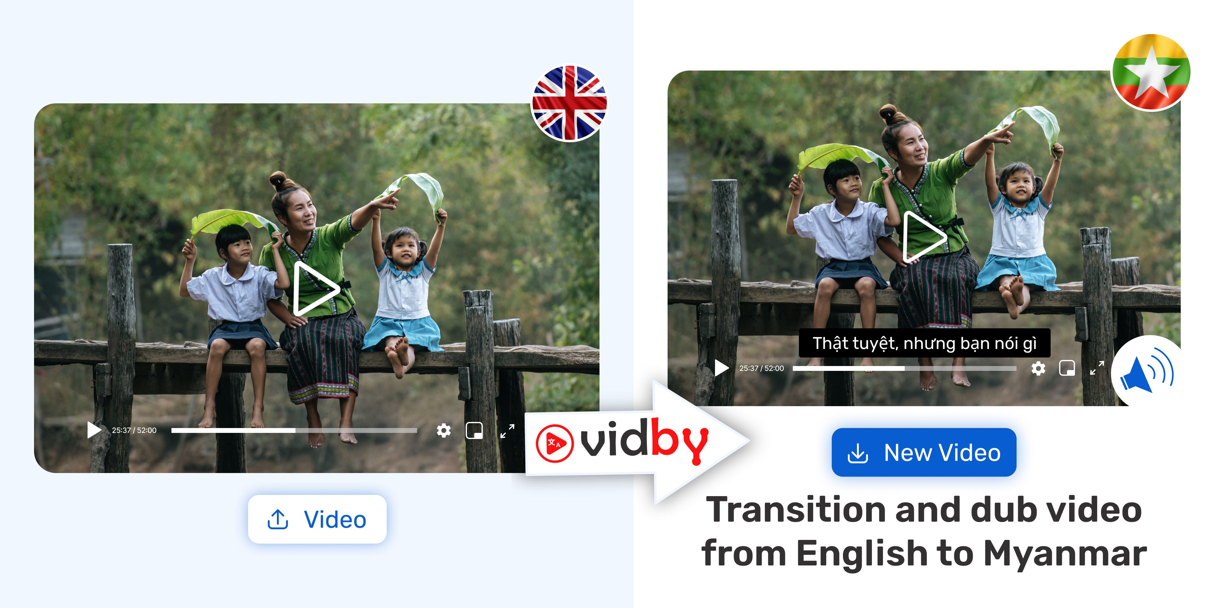Translate English video to Myanmar