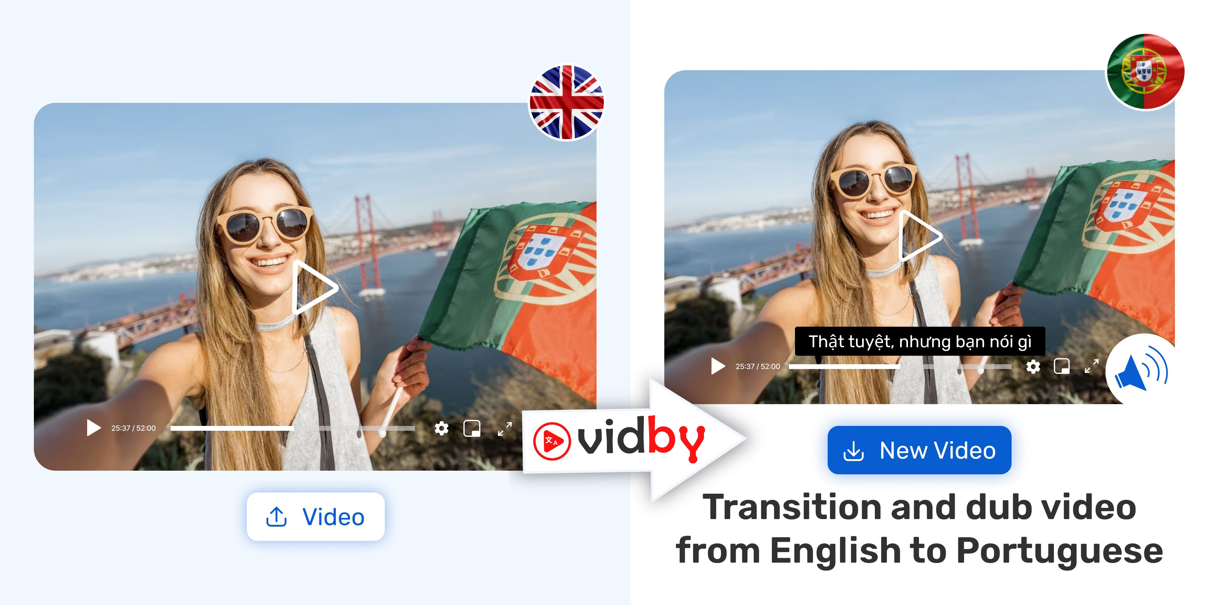 Translate English video to Portuguese